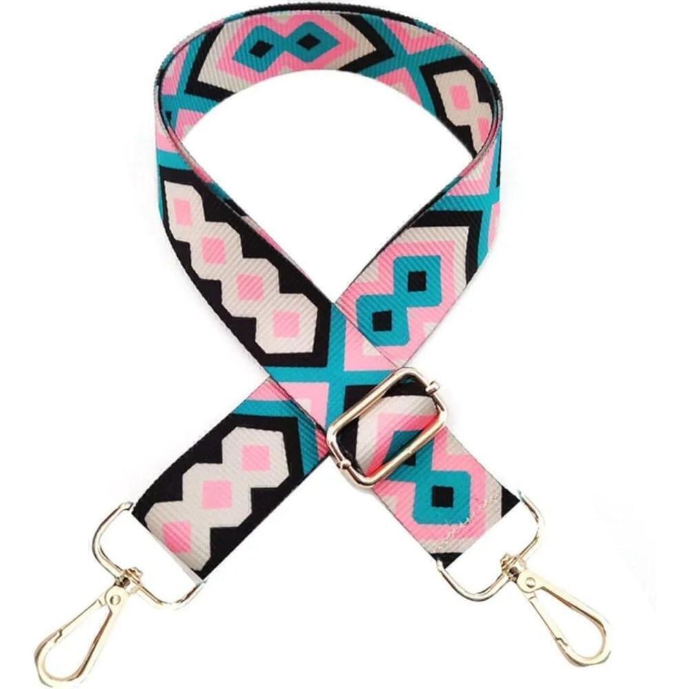 Geometric Pattern Adjustable Purse Strap In Pink, Black and Blue